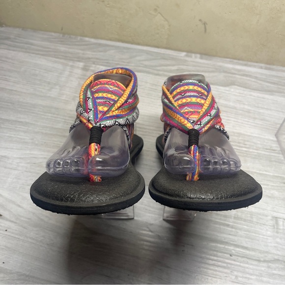 Sanuk Multicolor Geometric Fabric Yoga Mat Thong Sling Back Sandal Womens Size 8 - Picture 6 of 11